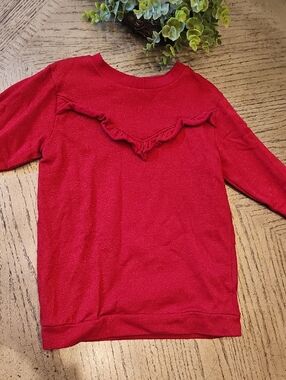 Red Ruffle Shimmer Sweater Size 7 H&M